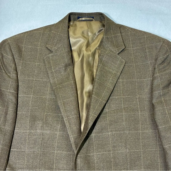 Ralph Lauren Brown Window Pane Sport Coat Blazer Jacket Men's 42 R Silk Wool - Picture 3 of 9